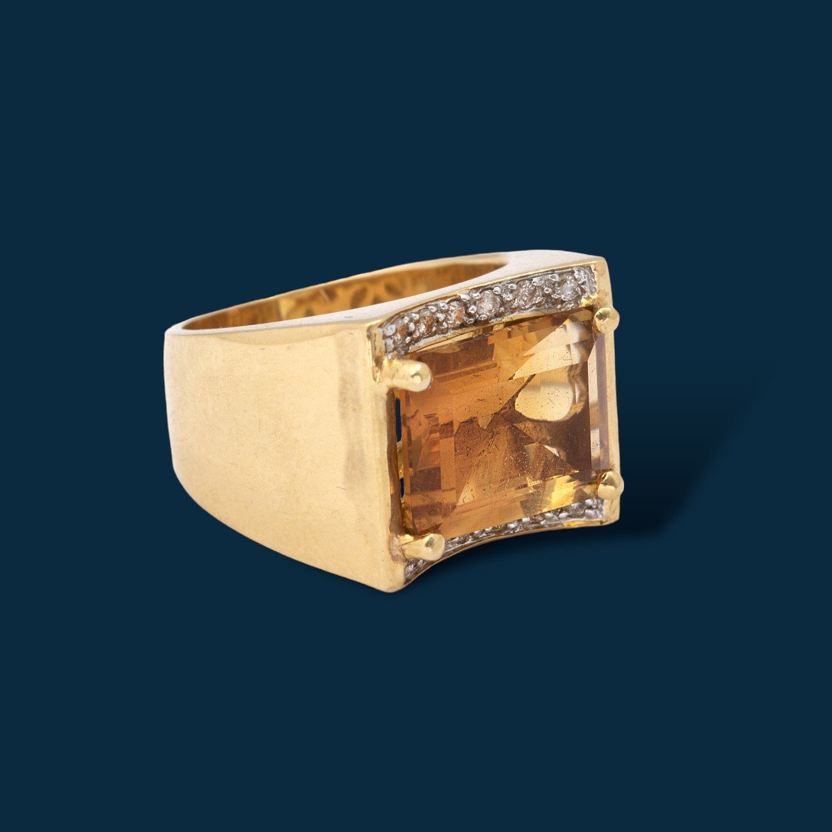 Vingage Yellow Gold And Sunbathing Citrine Ring-photo-2