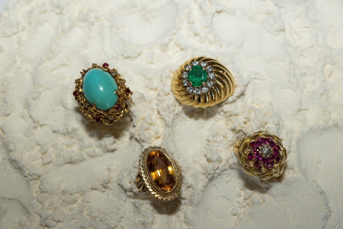 Vintage Yellow Gold, Emerald And Reptilian Diamond Ring-photo-5
