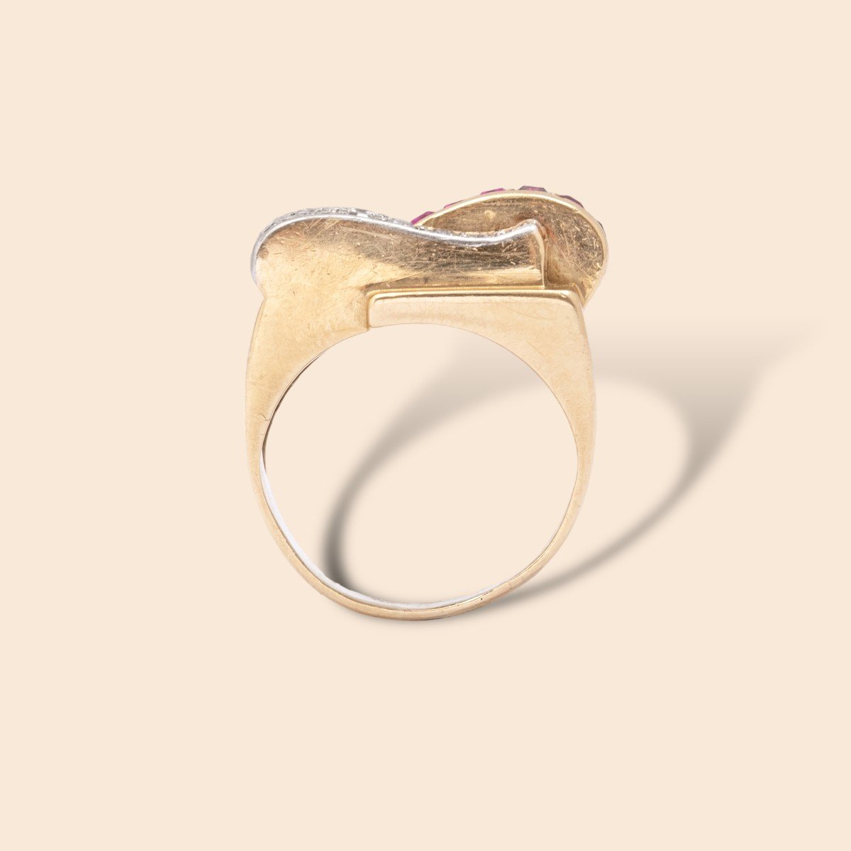 Bague vintage or jaune et diamants pink eye-photo-3