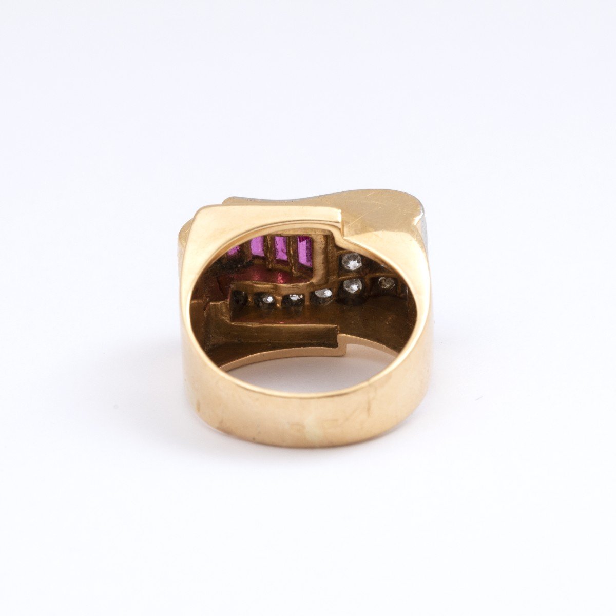 Bague vintage or jaune et diamants pink eye-photo-4
