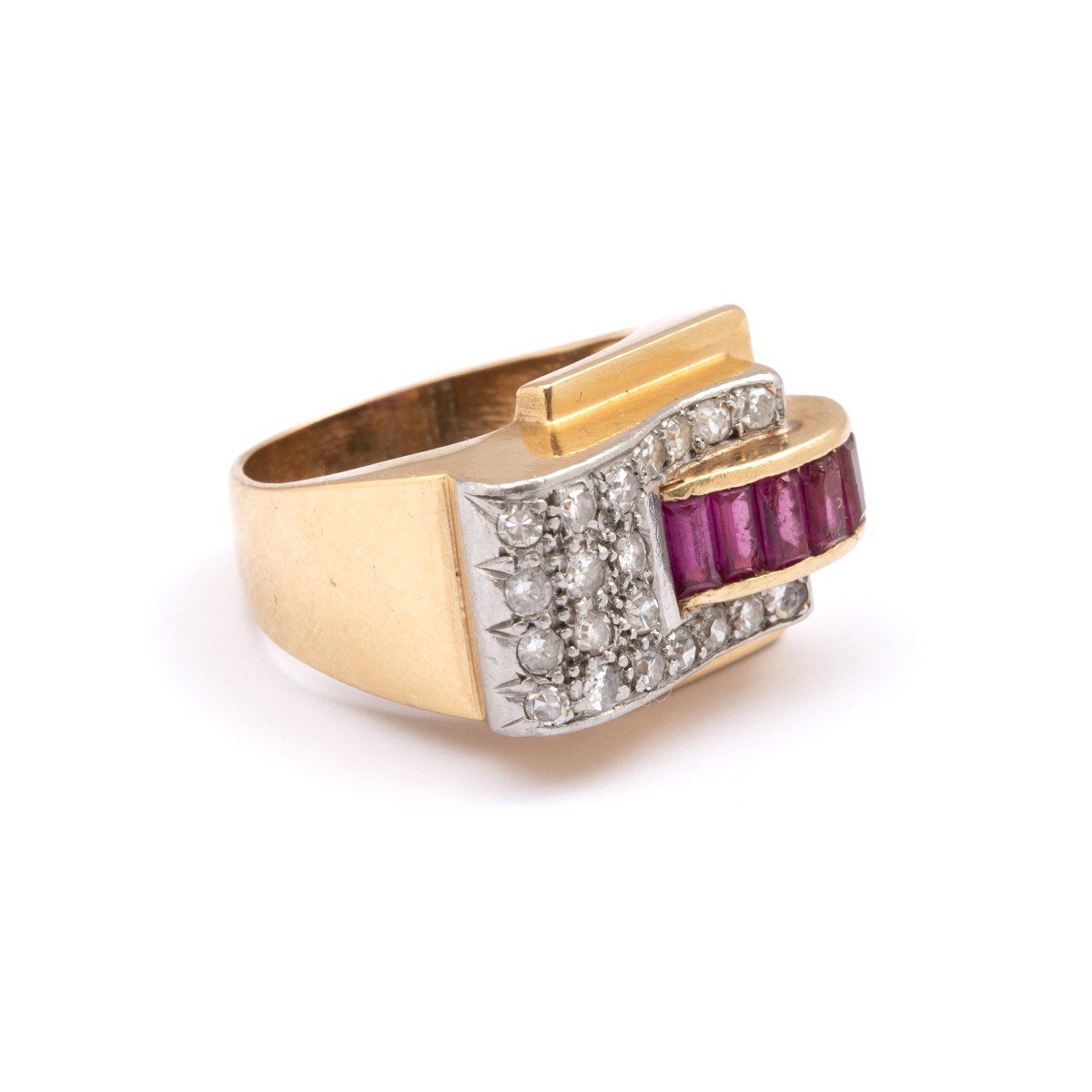 Bague vintage or jaune et diamants pink eye-photo-1