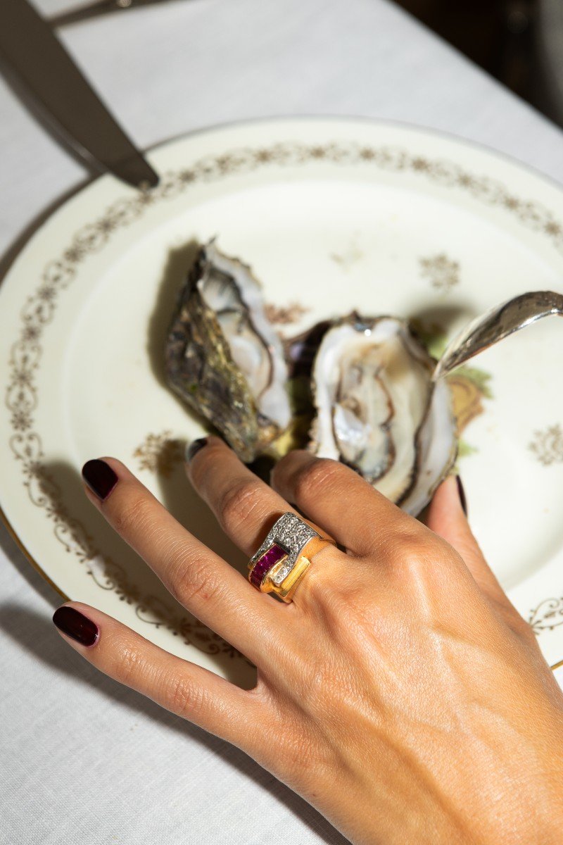 Bague vintage or jaune et diamants pink eye-photo-3