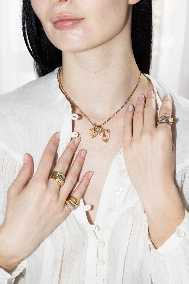 Collier vintage or jaune, corail et diamants Intrépide Amoureuse-photo-1