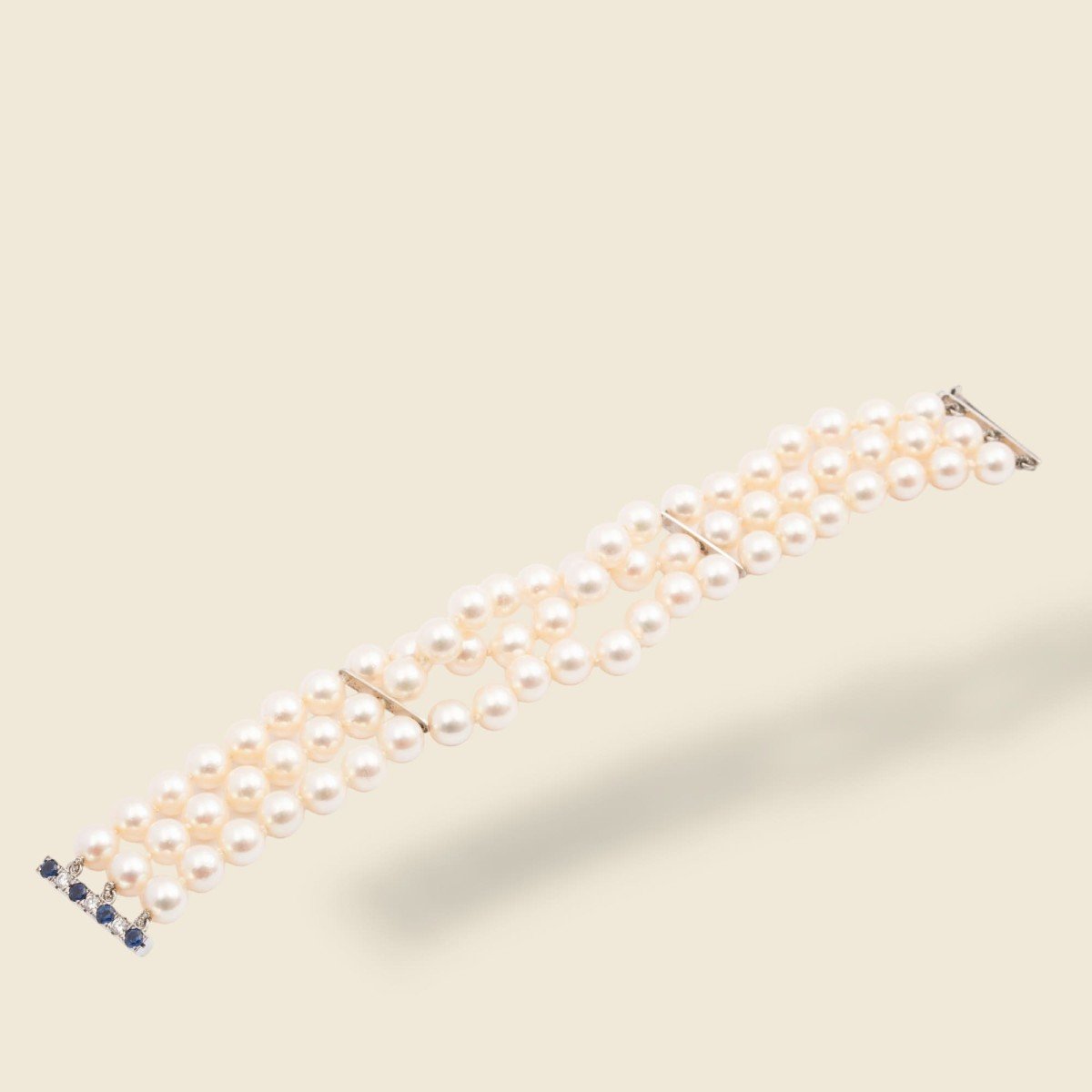Bracelet De Perles, Fermoir Or Gris, Saphirs Et Diamants Blue Rainbow-photo-2