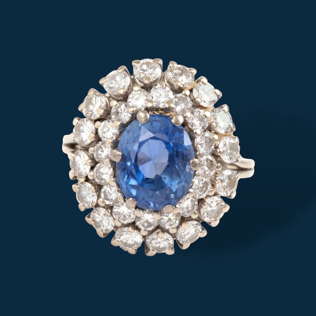 Bague fleur or gris, saphir et diamants Indigo Fever