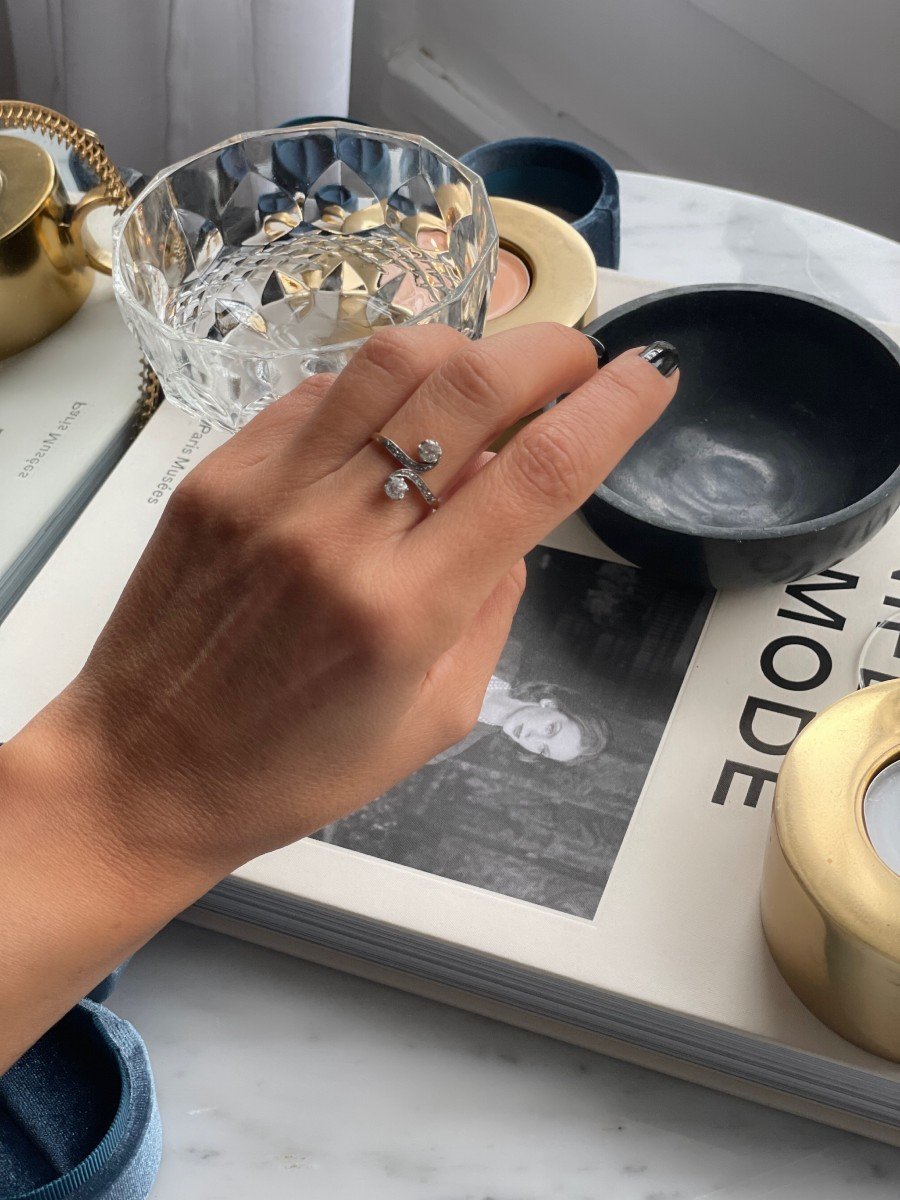 Bague Toi Et Moi Or Jaune Et Gris, Diamants Clé Du Cœur-photo-3