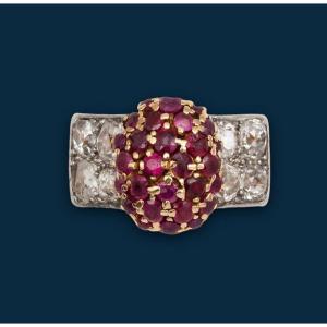 Bague vintage or jaune rouge drama