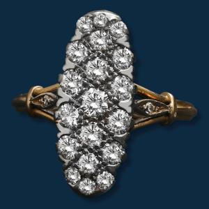 Vintage Marquise Ring Yellow Gold, White Gold And Diamonds Douce Harmonie