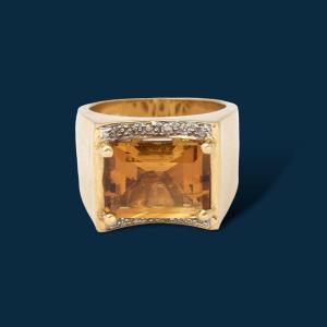 Bague vingage or jaune et citrine bain de soleil