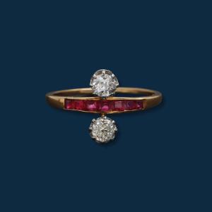 Yellow Gold, Diamonds And Ruby Ring Red Line