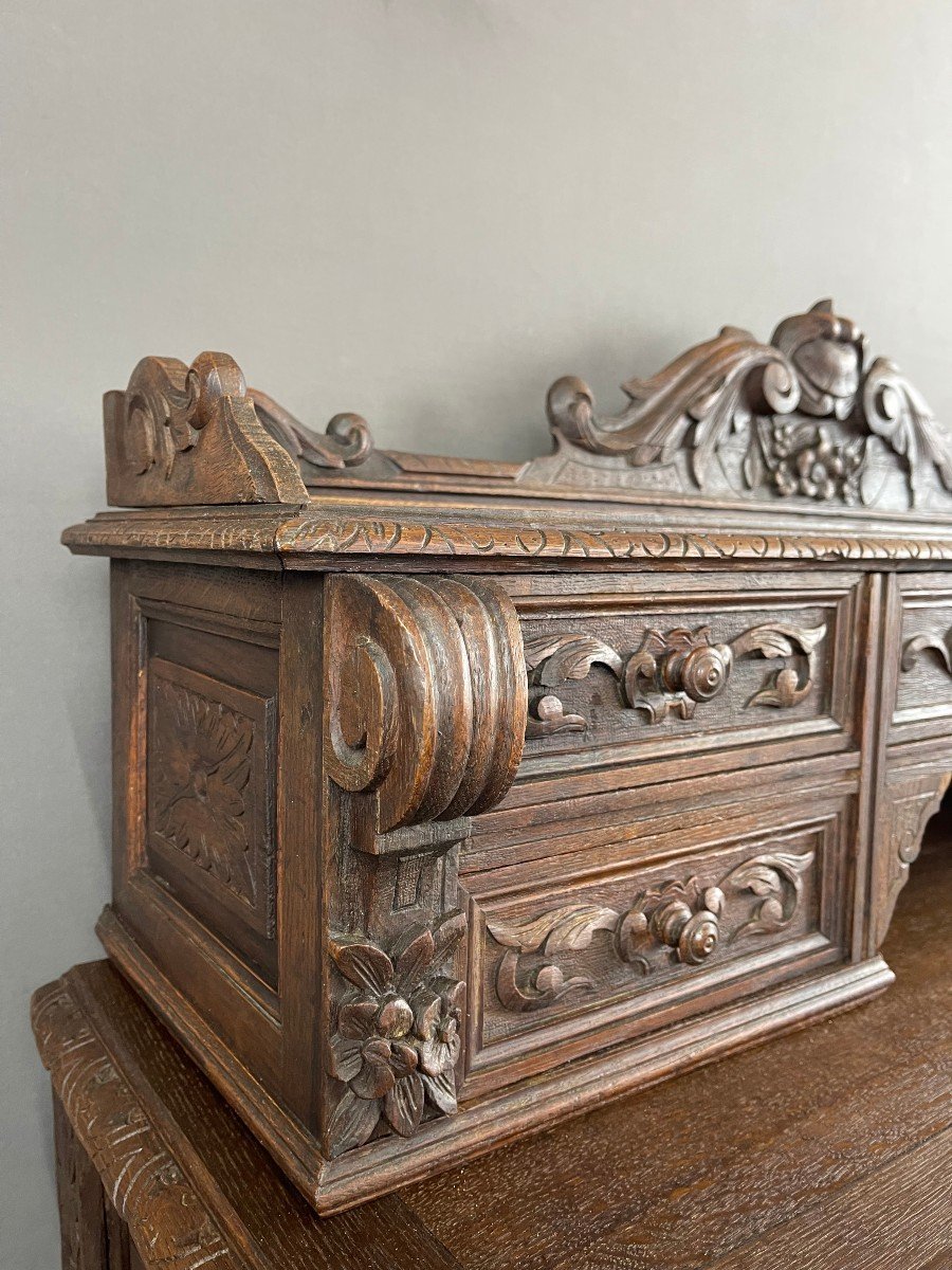 Renaissance Style Desk In Solid Oak Late 19th Century -photo-3