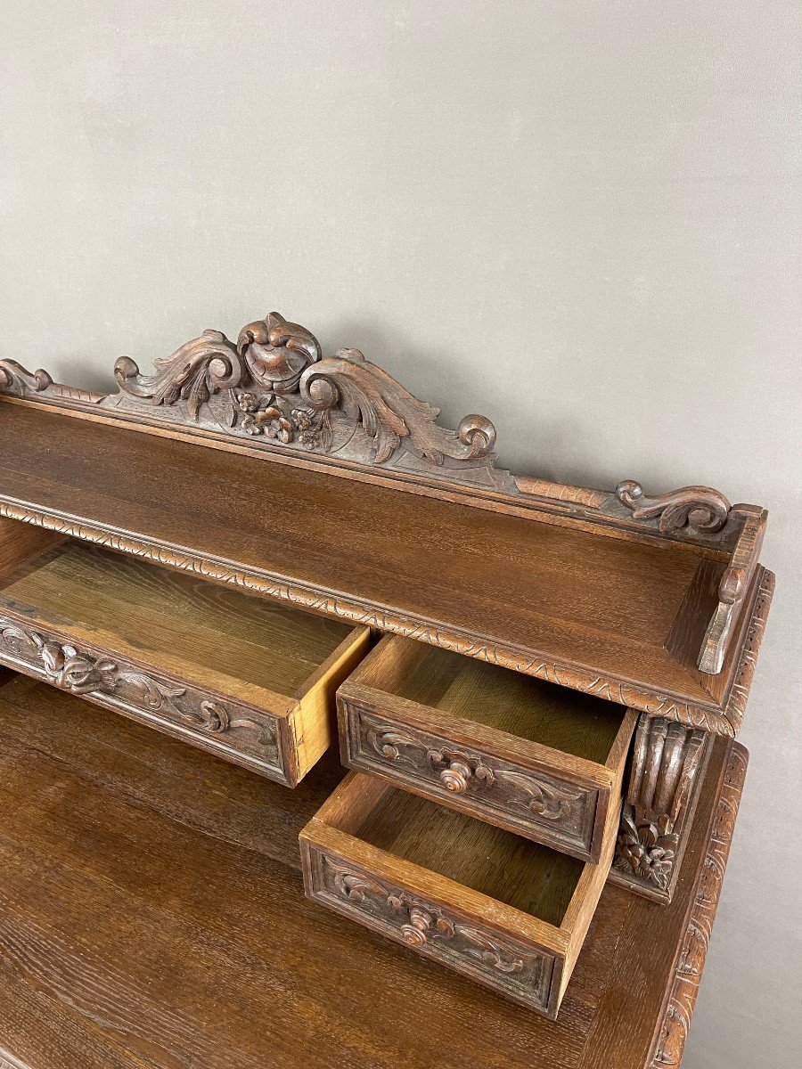 Renaissance Style Desk In Solid Oak Late 19th Century -photo-5
