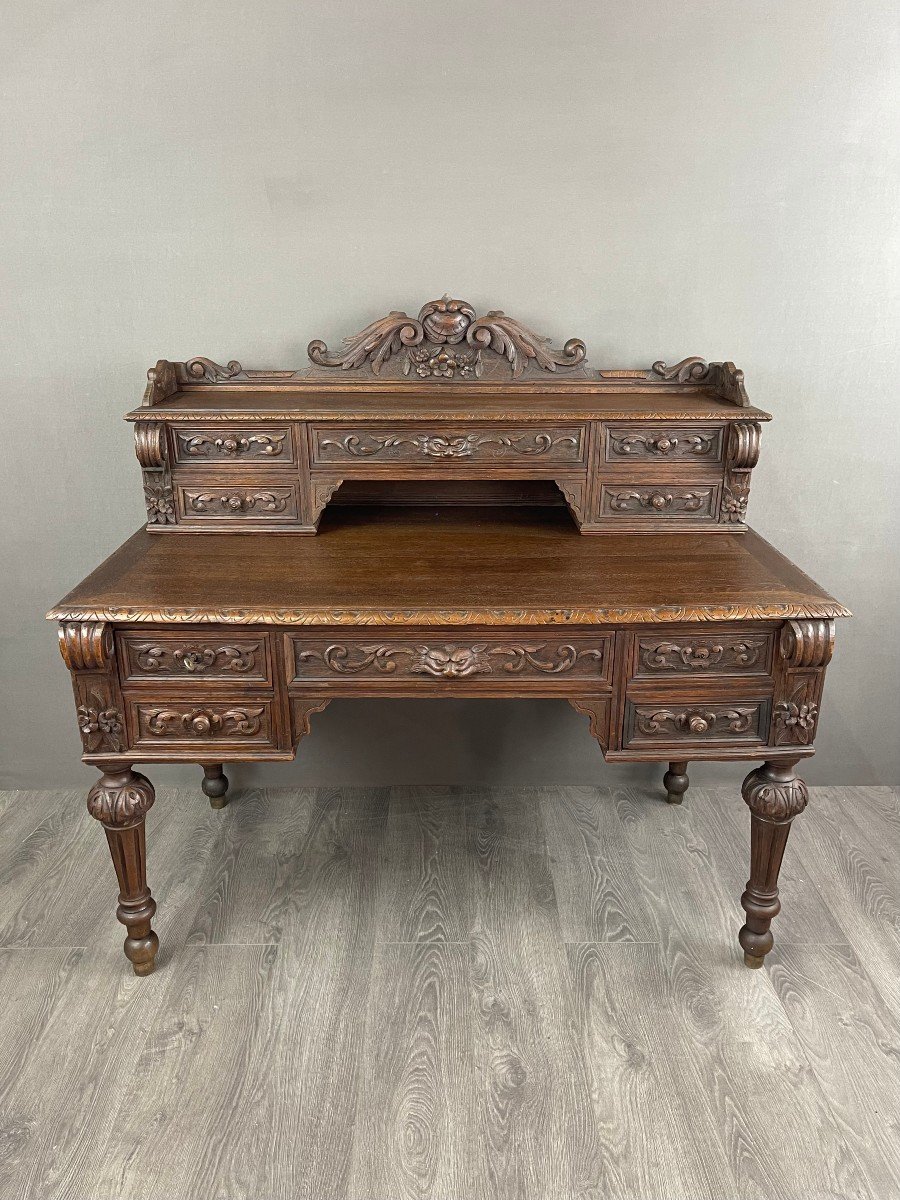 Renaissance Style Desk In Solid Oak Late 19th Century -photo-6