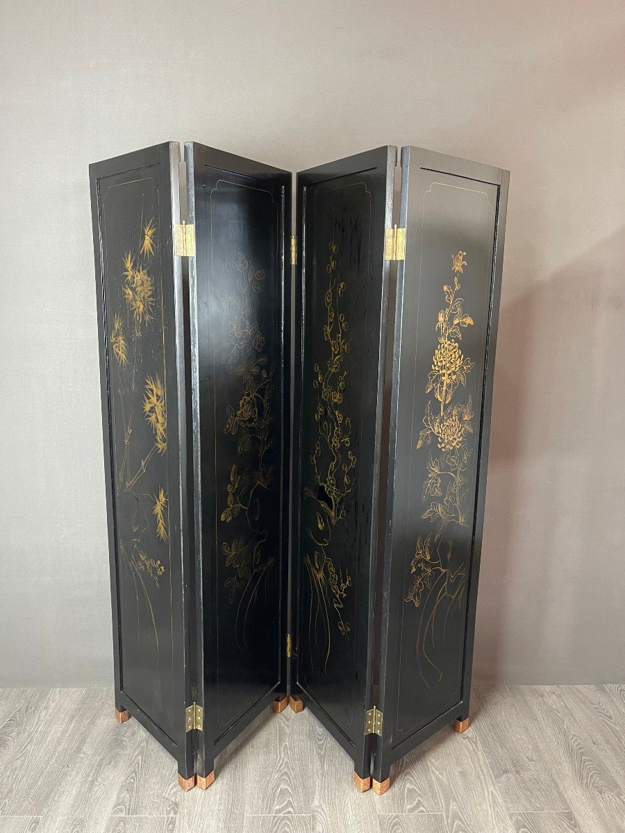 Vintage Chinese Screen Made Of Wood And Inlaid Stones 20th Century -photo-3