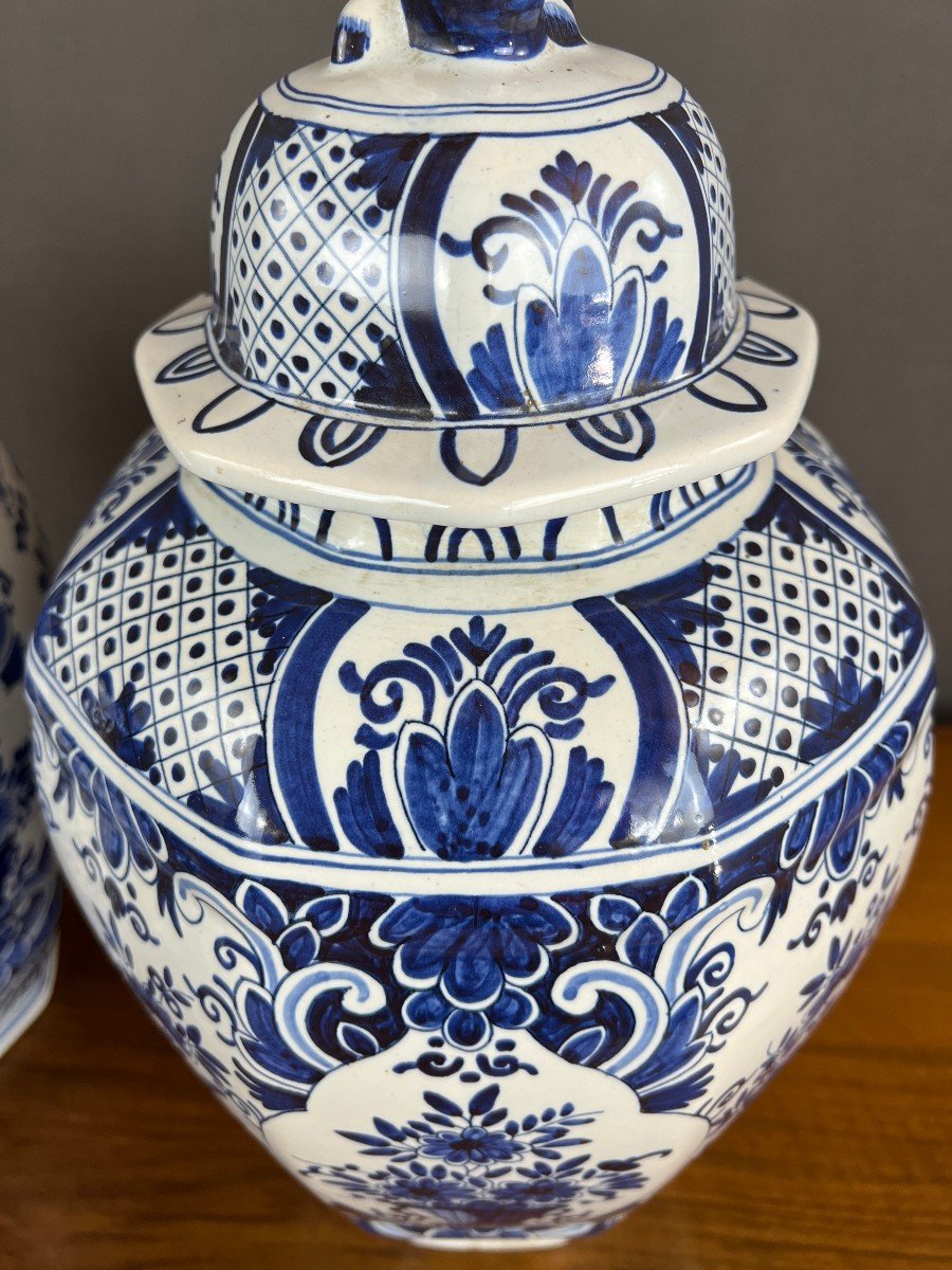 Pair Of Covered Vases In Delft Earthenware 19th Century -photo-7