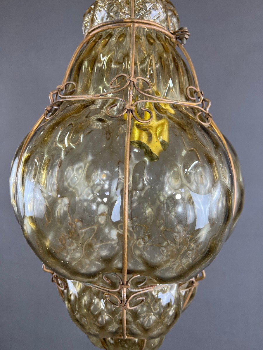 Lantern In Bronze And Murano Glass, 19th Century-photo-2