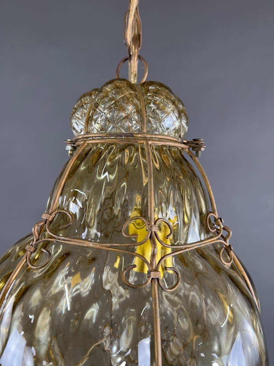 Lantern In Bronze And Murano Glass, 19th Century-photo-3