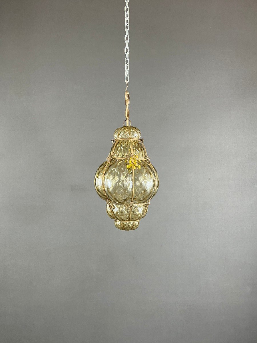 Lantern In Bronze And Murano Glass, 19th Century-photo-4