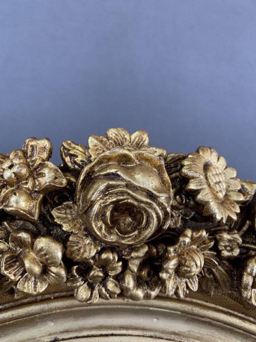 Golden Mirror With Floral Patterns 19th Century-photo-2