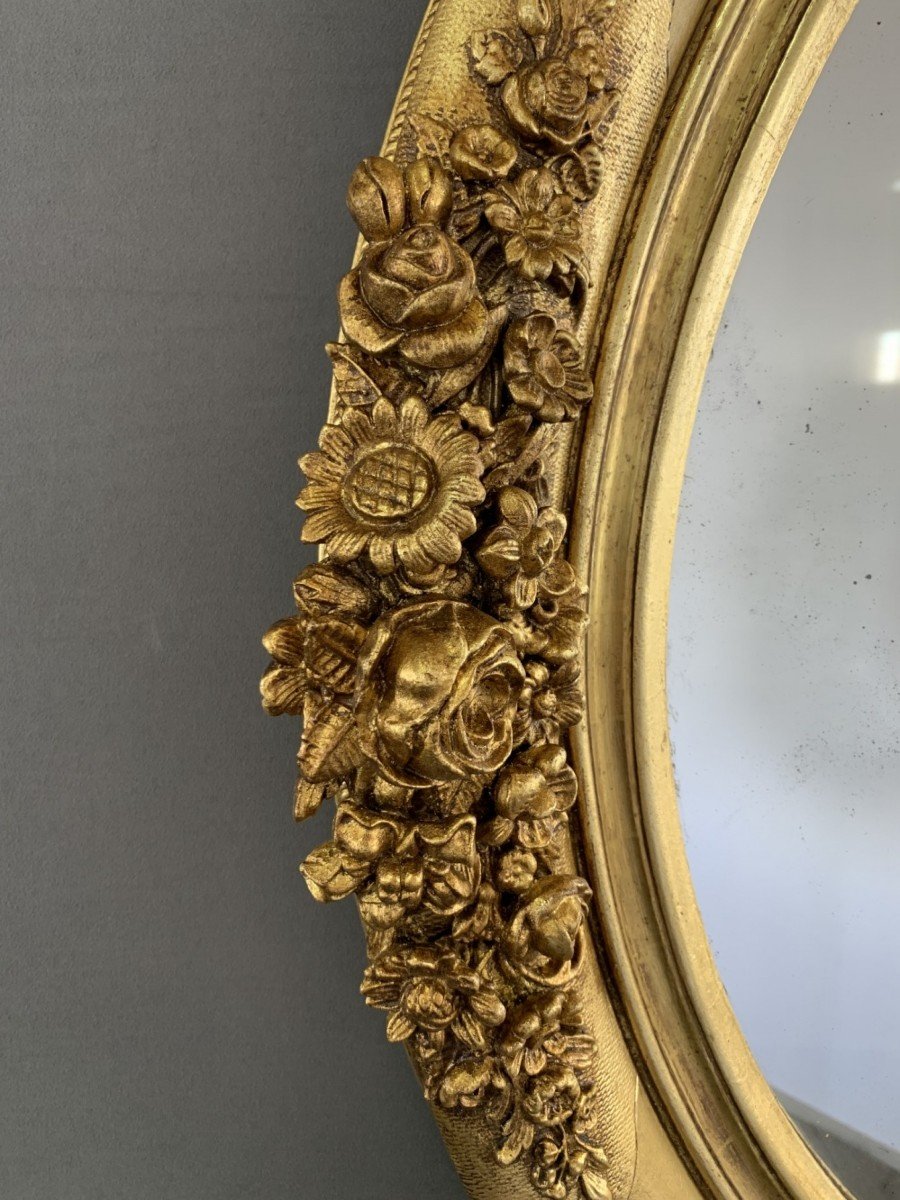 Golden Mirror With Floral Patterns 19th Century-photo-5