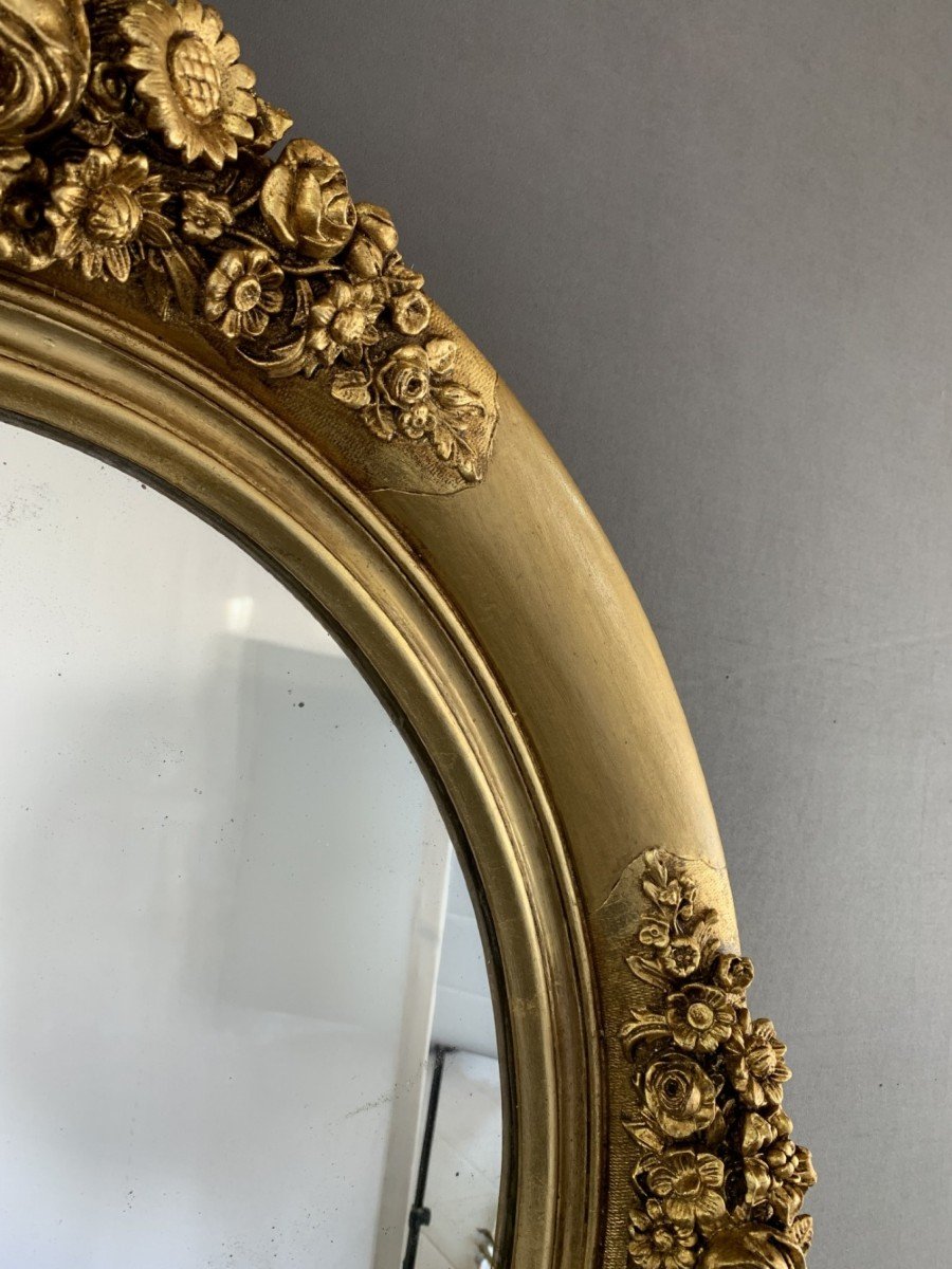Golden Mirror With Floral Patterns 19th Century-photo-6