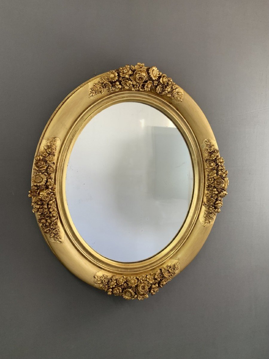 Golden Mirror With Floral Patterns 19th Century