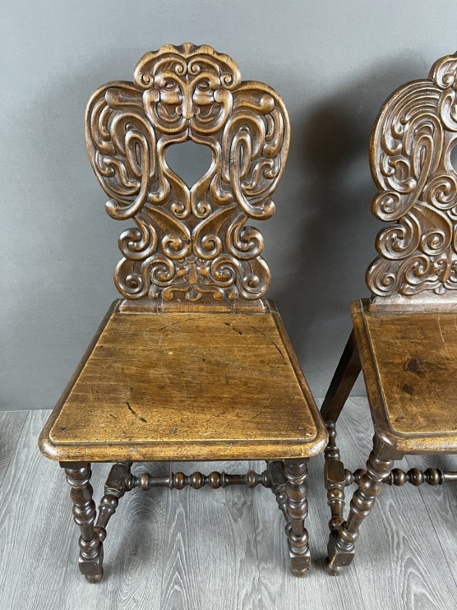 Pair Of Carved Wooden Chairs Late 19th Century -photo-3