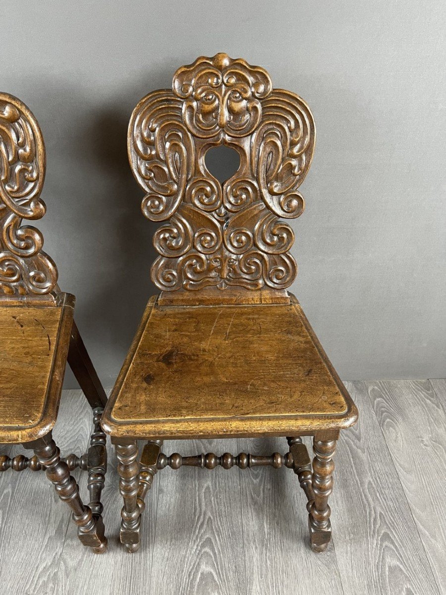 Pair Of Carved Wooden Chairs Late 19th Century -photo-4
