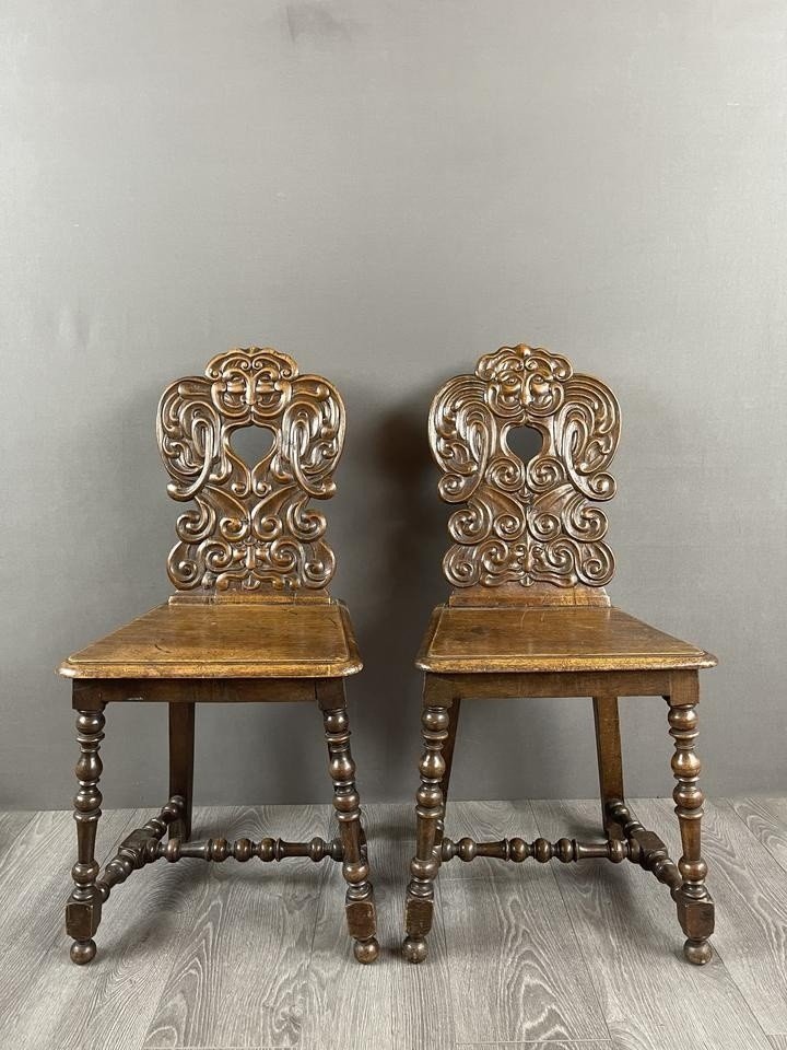 Pair Of Carved Wooden Chairs Late 19th Century -photo-1