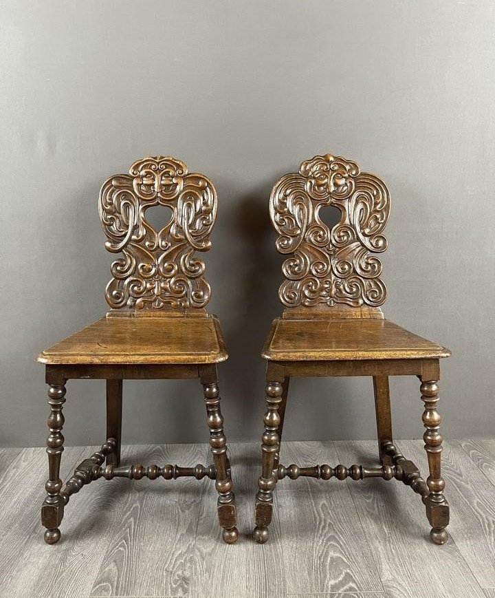Pair Of Carved Wooden Chairs Late 19th Century 