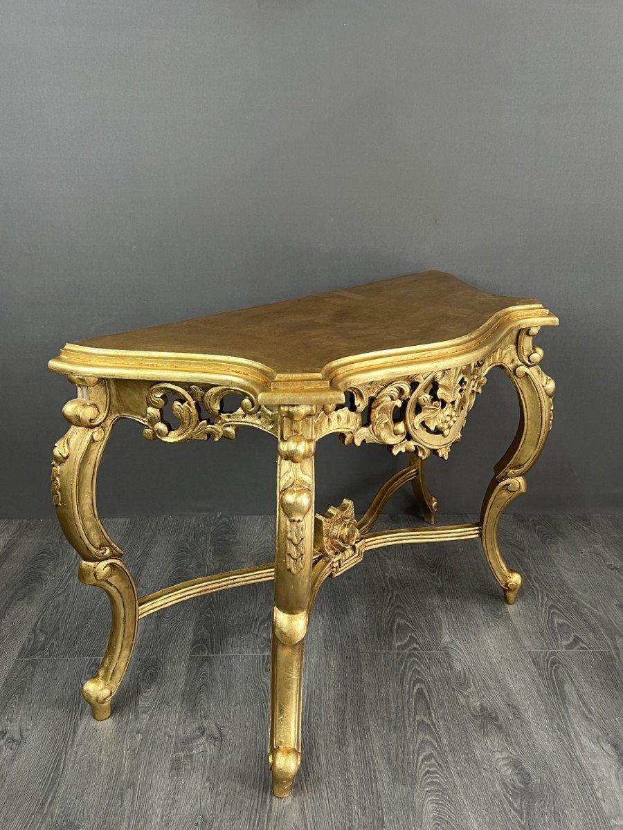 Elegant Golden Console With Carved Details 20th Century -photo-4