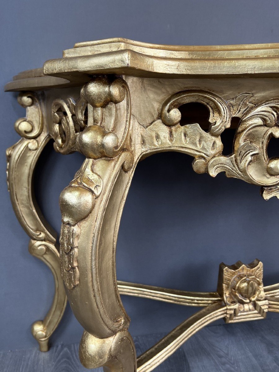 Elegant Golden Console With Carved Details 20th Century -photo-1