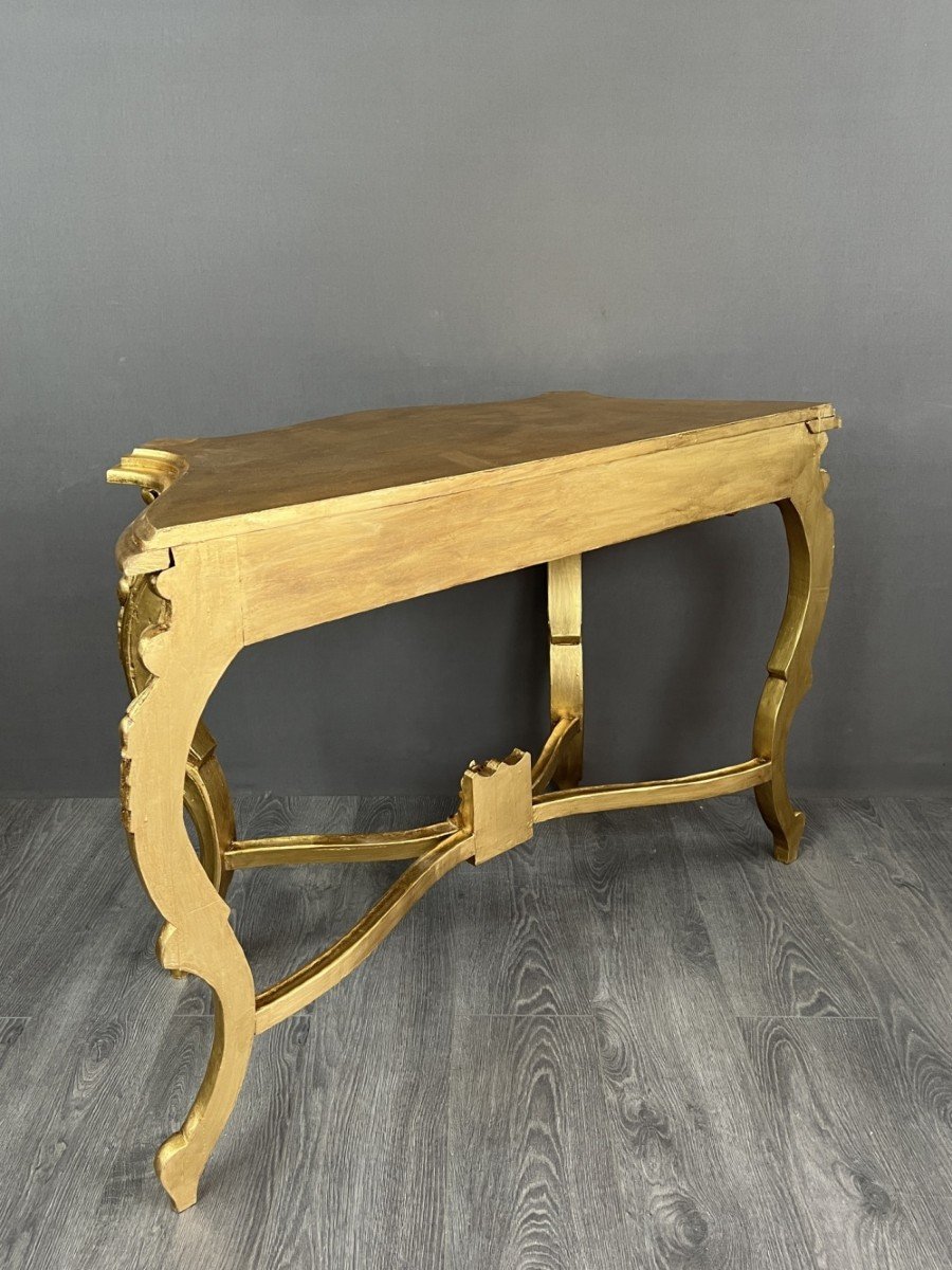 Elegant Golden Console With Carved Details 20th Century -photo-3