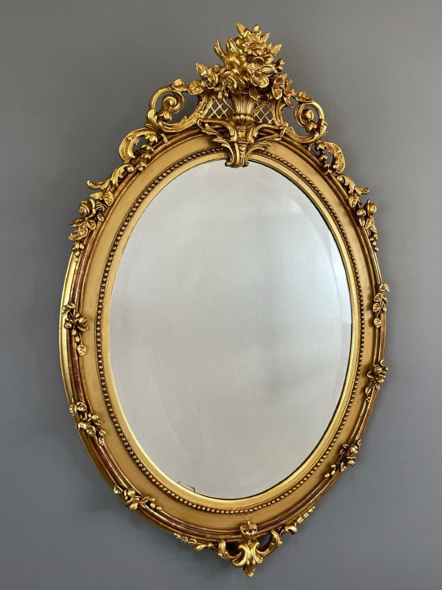 Oval Mirror In Golden Wood Napoleon III-photo-2