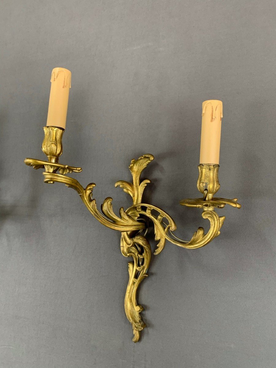 Pair Of Louis XV Style Sconces In Gilt Bronze 20th Century -photo-4