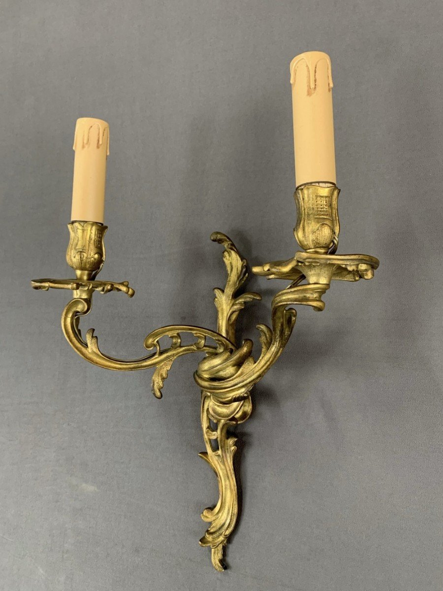 Pair Of Louis XV Style Sconces In Gilt Bronze 20th Century -photo-1