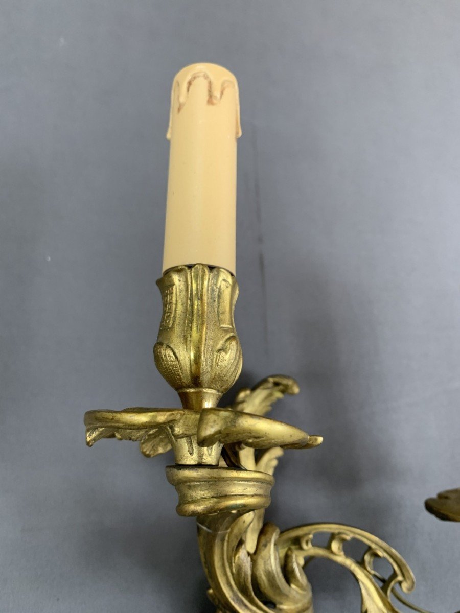 Paire D’appliques De Style Louis XV En Bronze Doré XXe Siècle -photo-2