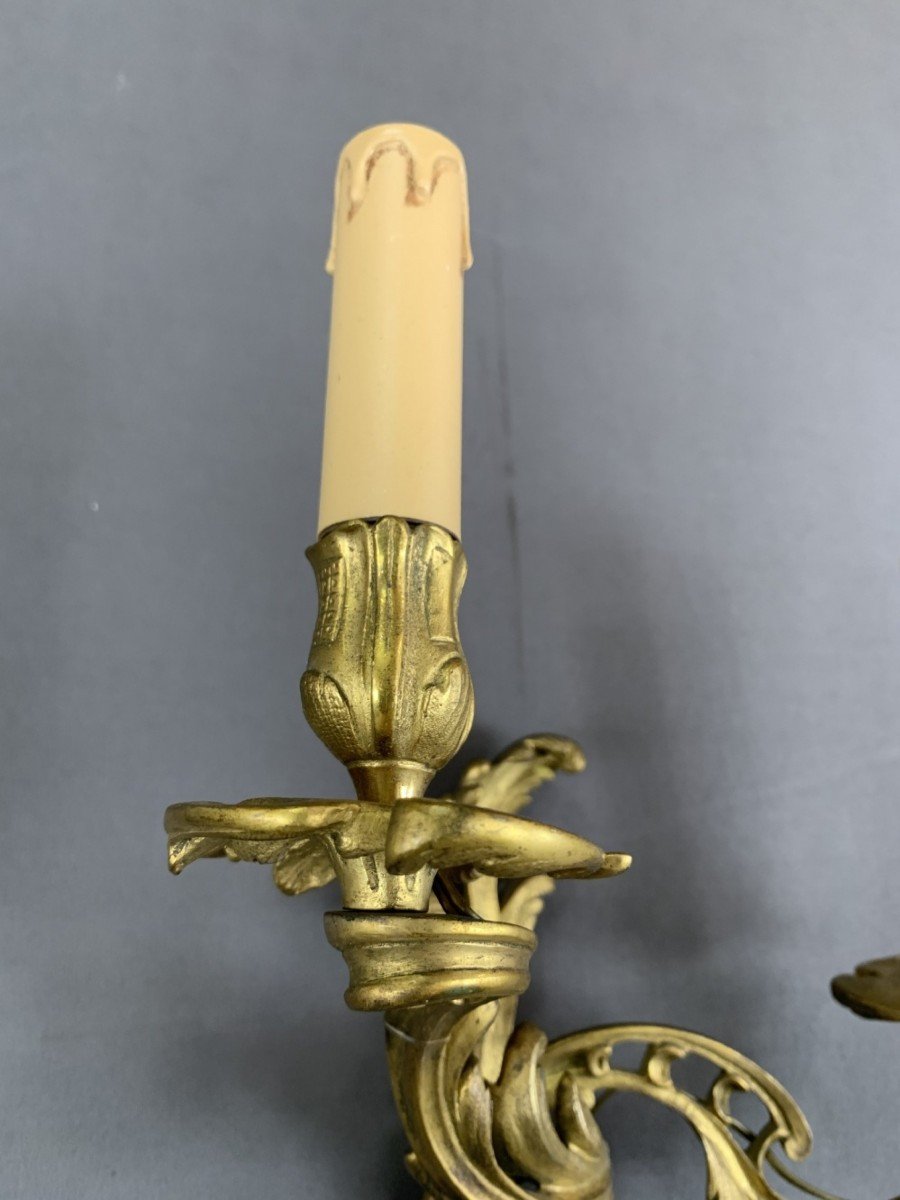 Pair Of Louis XV Style Sconces In Gilt Bronze 20th Century -photo-2