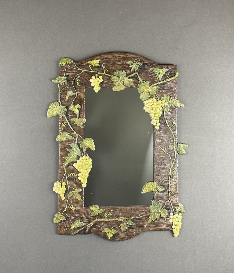 Carved Wooden Mirror With Vine Decor 20th Century 
