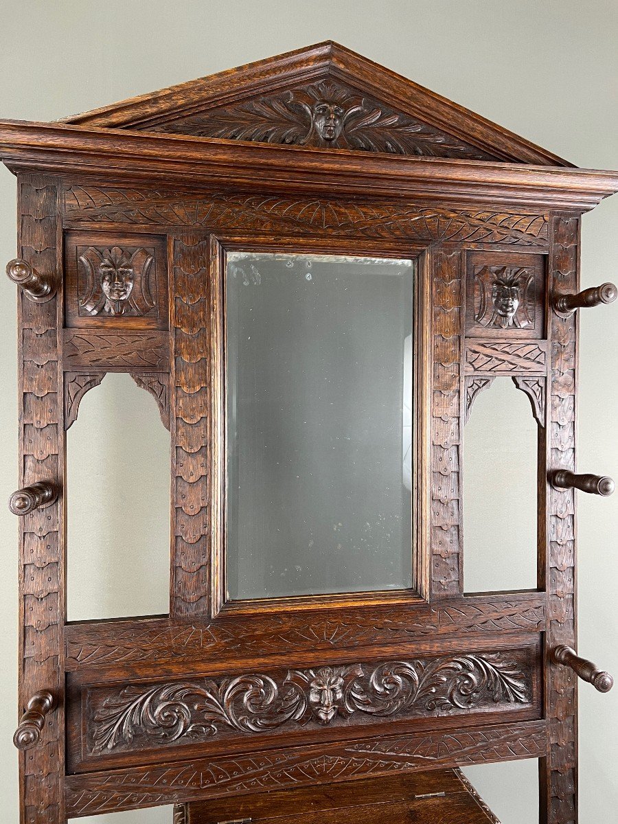  Porte Manteau En Chêne Sculpté, Style Néo-gothique, XIXe Siècle-photo-2