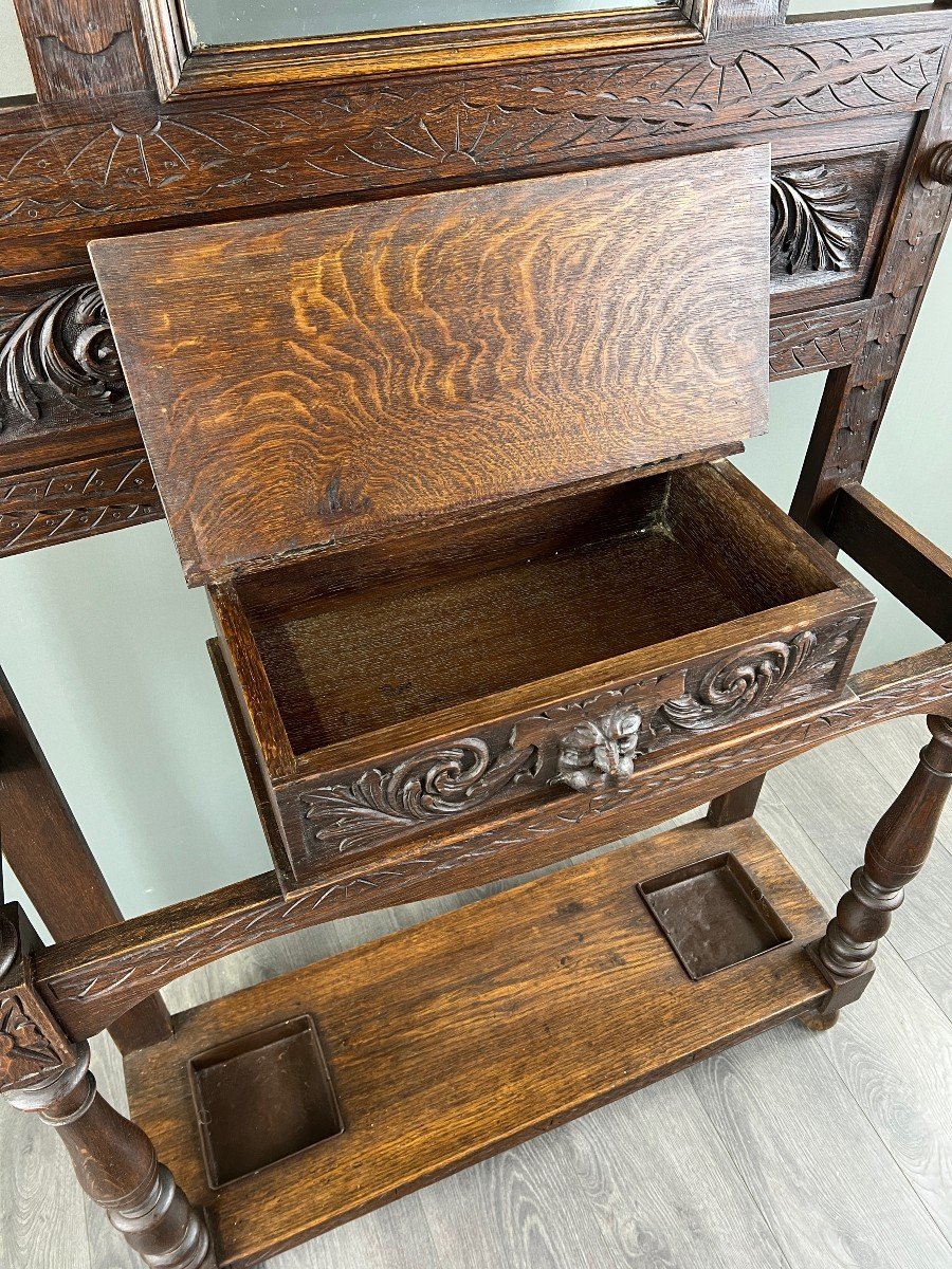  Porte Manteau En Chêne Sculpté, Style Néo-gothique, XIXe Siècle-photo-1