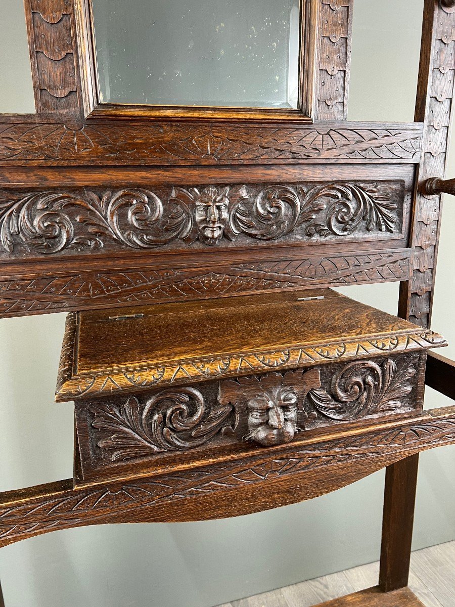 Porte Manteau En Chêne Sculpté, Style Néo-gothique, XIXe Siècle-photo-2