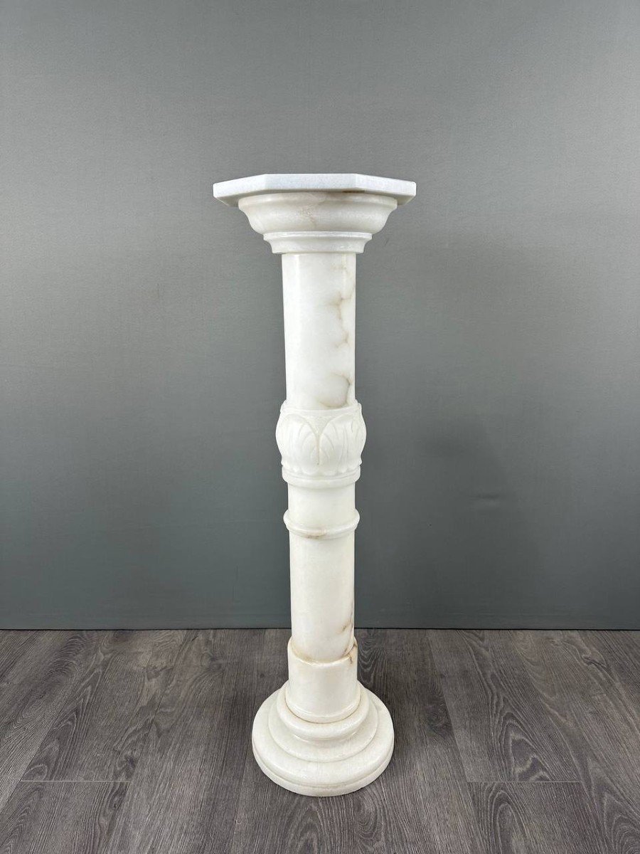 Colonne En Marbre Blanc Sculpté, Milieu Du XXe Siècle-photo-3