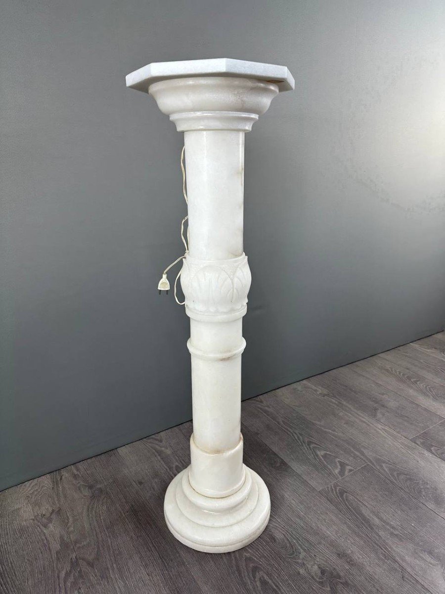 Colonne En Marbre Blanc Sculpté, Milieu Du XXe Siècle-photo-1