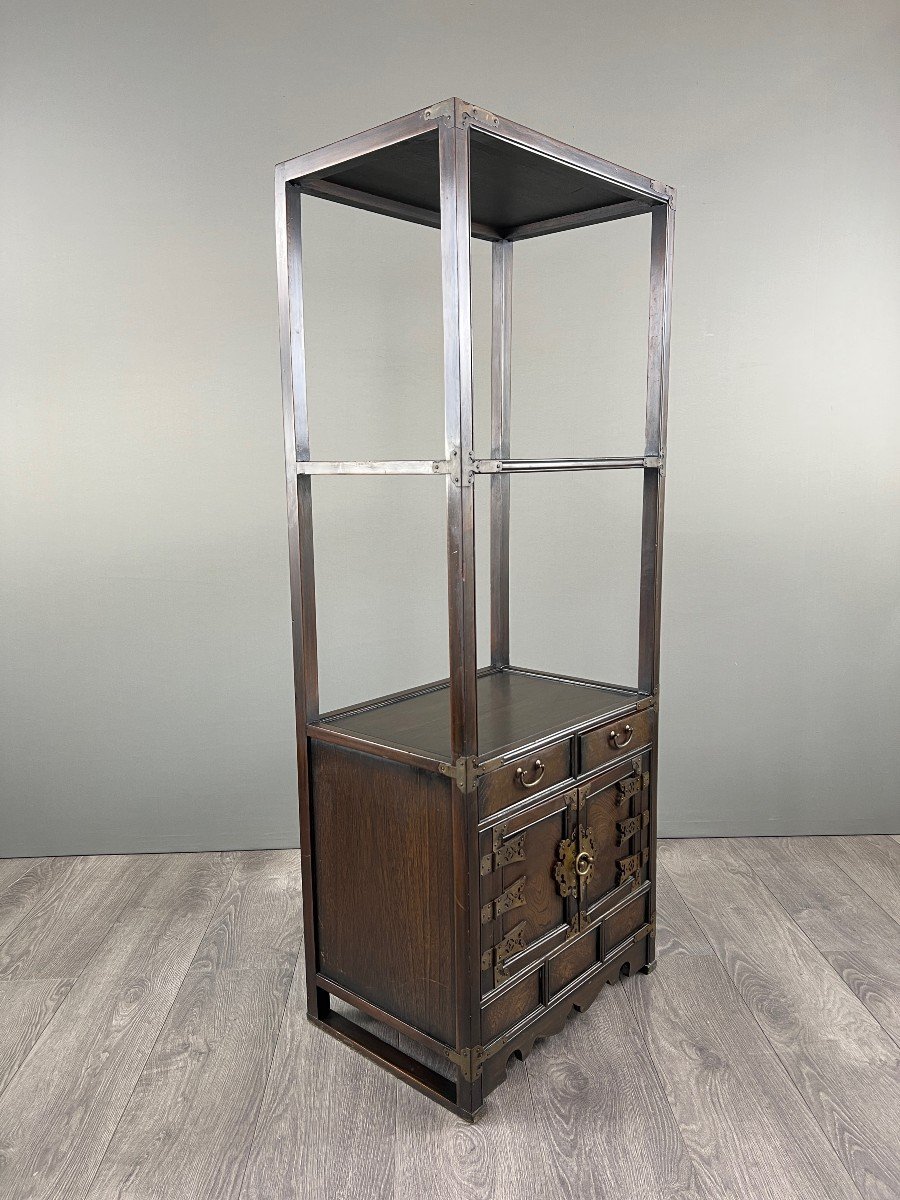 Asian Cabinet Shelf In Wood And Brass, Late 19th / Early 20th Century-photo-2