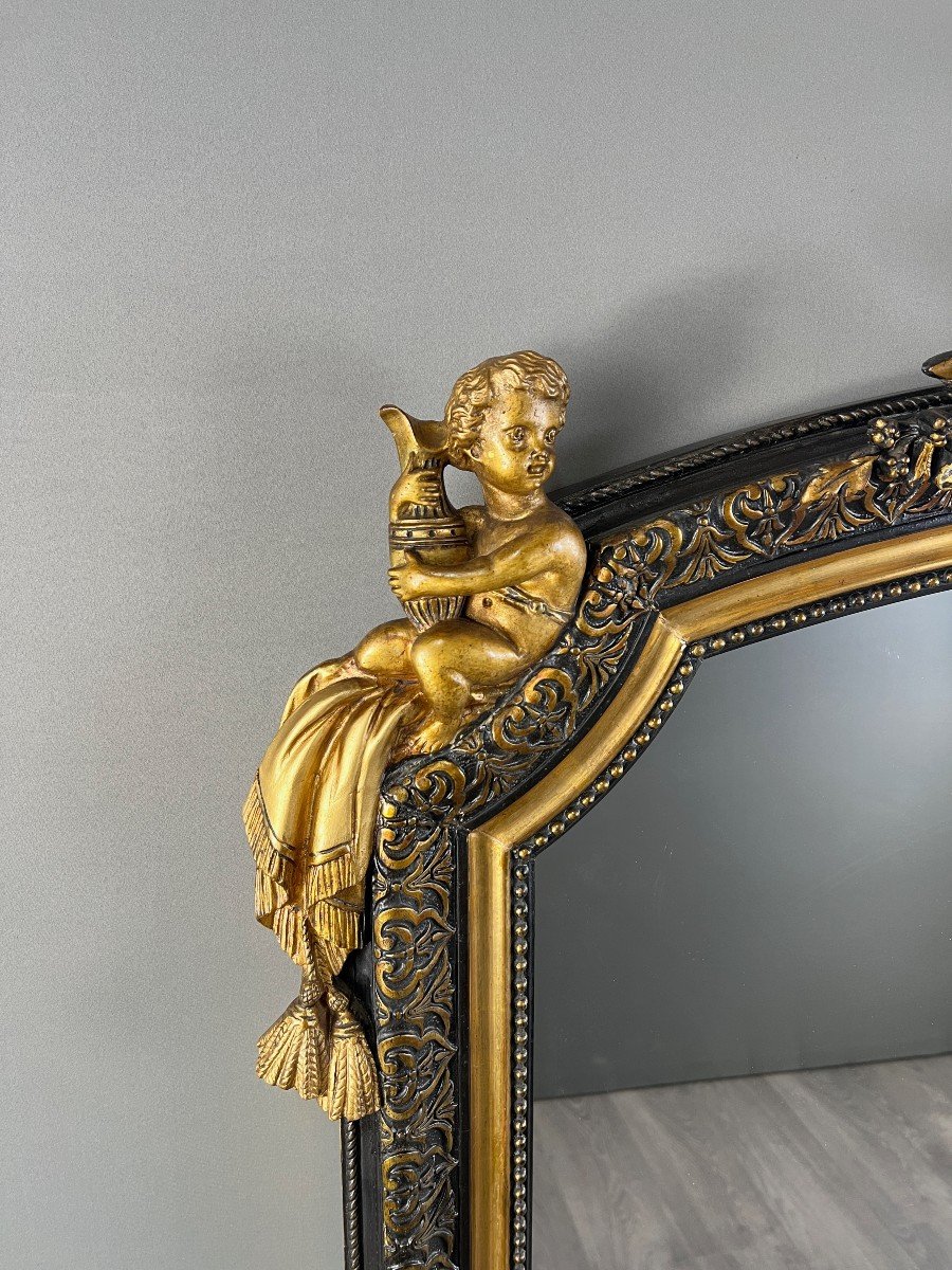 Grand Miroir à Fronton En Bois Sculpté Et Doré, Style Napoléon III-photo-3