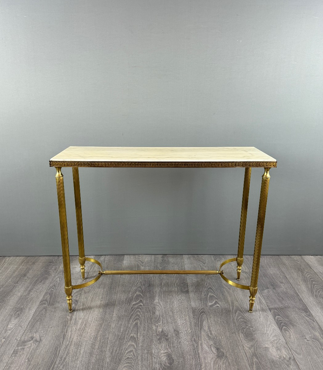 Console Table En Laiton Doré Et Marbre, XXe Siècle