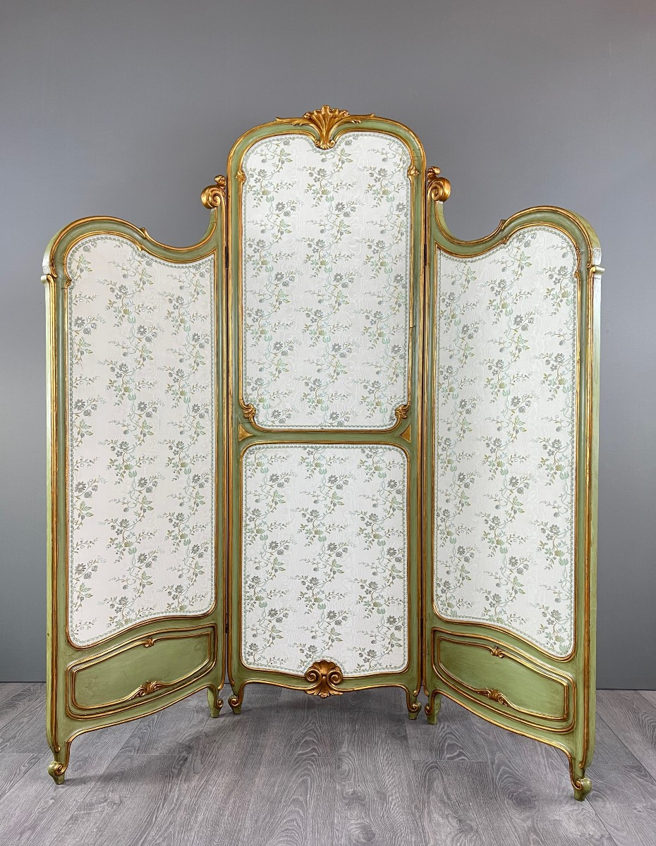 Paravent De Style Louis XV, Patine Vert Amande, France, XIXe Siècle