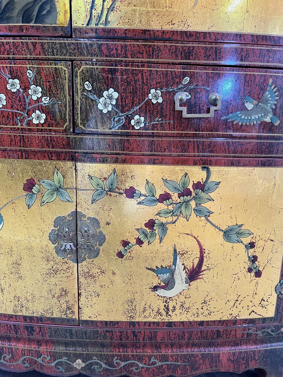 Asian Lacquered And Gilded Cabinet, Early 20th Century-photo-3