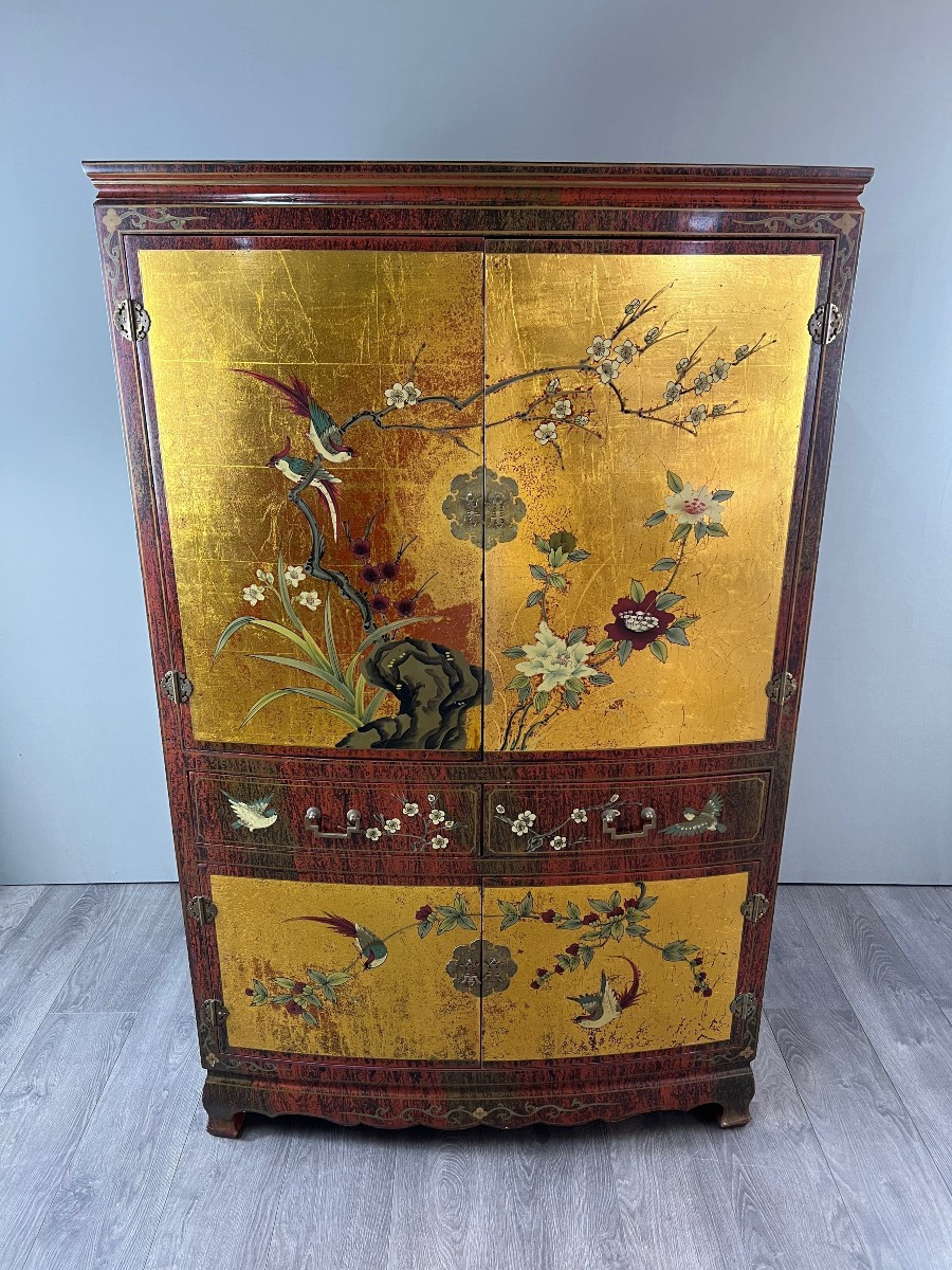 Asian Lacquered And Gilded Cabinet, Early 20th Century-photo-4
